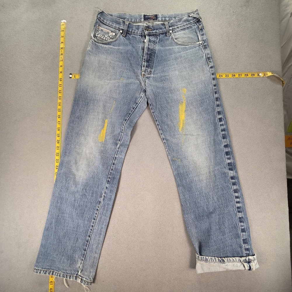 Selvedge Jeans Mens Blue Wash Straight Paint Stitched Fits 31x31‎
